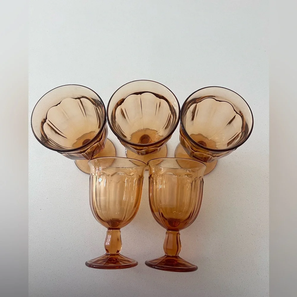 Vintage‎ Noritake Water Goblets Provincial Amber 5.75” Japan Set of 5